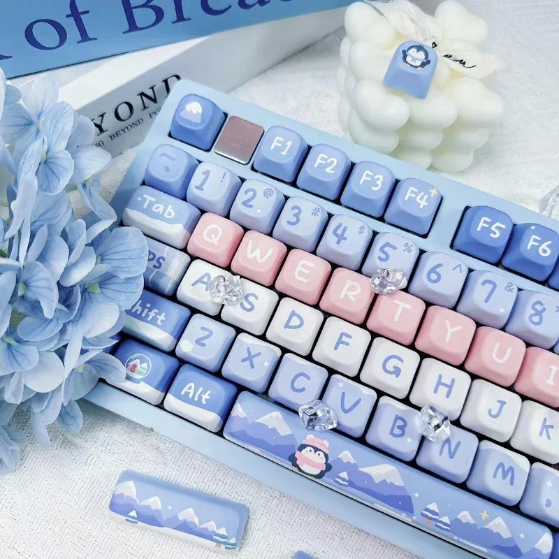 Winter Story Keycaps Set Cartoon Cute Penguin PBT Custom Key Cap Artisan FOA Cherry Profile 141keys Anime Lovely Animal Keycaps