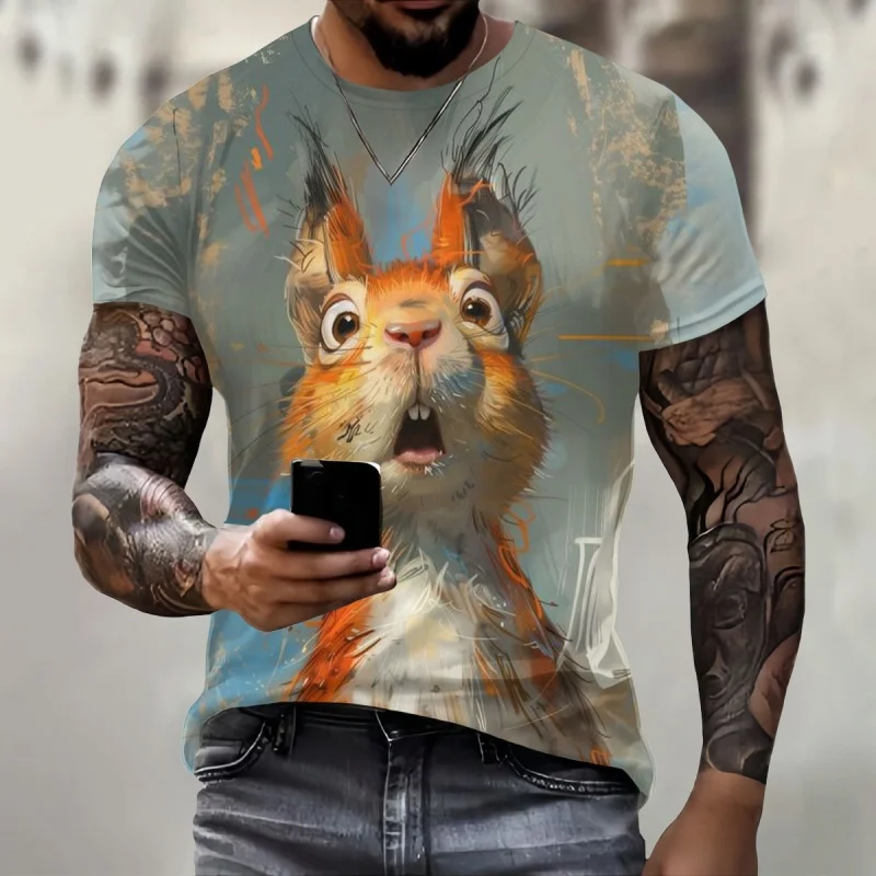 Squirrel Dog Bee Pattern T-Shirt For Men Fun Animal 3D Printed Short Sleeve Tees Fashion Unisex Street O-Neck T Shirts Kids Tops