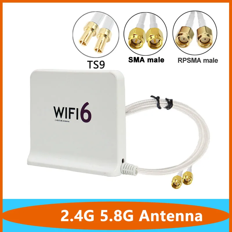 Dual-Cable 2*2 WiFi6 Antenna 2.4G 5.8G DualBand Amplifier 8dBi WiFi Signal Booster Omni Aerial for Network Card Router Modem TS9