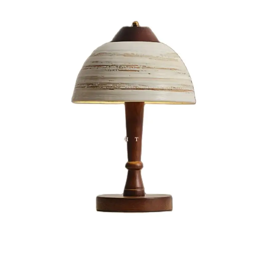 

Wood art wabi-sabi style ceramic table lamps living room solid wood vintage homestay lamp Japanese bedroom bedside table lights