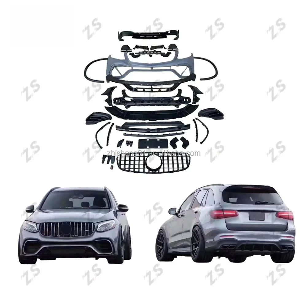 Hochwertiges Karosserie-Kit für GLC-Klasse X253 2016-2019 Umrüstung auf GLC63-Stil Vorderer und Hinterer Stoßfänger Kühlergrill
