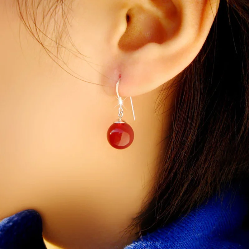 

2022 New Fashion 925 Silver Agate Earrings Red Green Color Silver Jewelry Korean Japanese Style Ear Studs Earrings