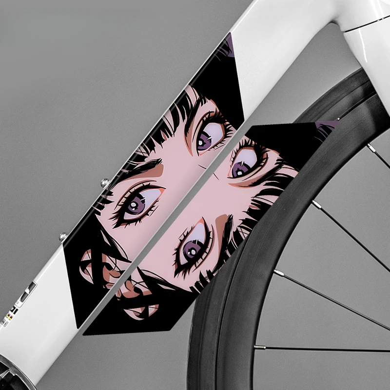 1Pair JDM Eyes Road Bicycle Top Tube Anime Stickers Waterproof DIY MTB Bike Down Tube Vinyl Decals Motorcycle Body Decoration