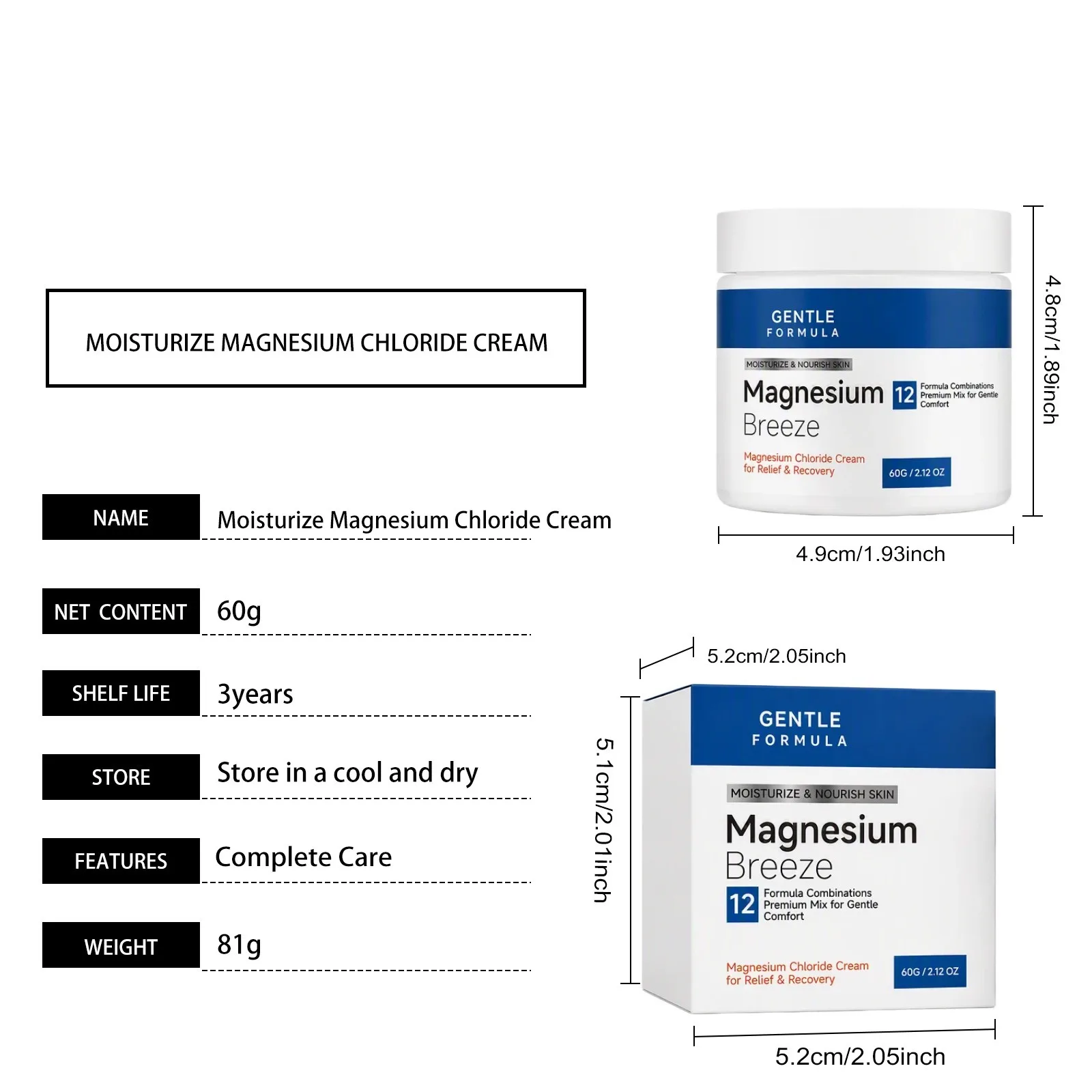 Magnesium-Körpercreme 60g, Post-Workout-Massage, Entspannung vor dem Schlafengehen, Beruhigend, Feuchtigkeitsspendend für Gelenke und Knie, Sanfte Hautpflege – Detail 1