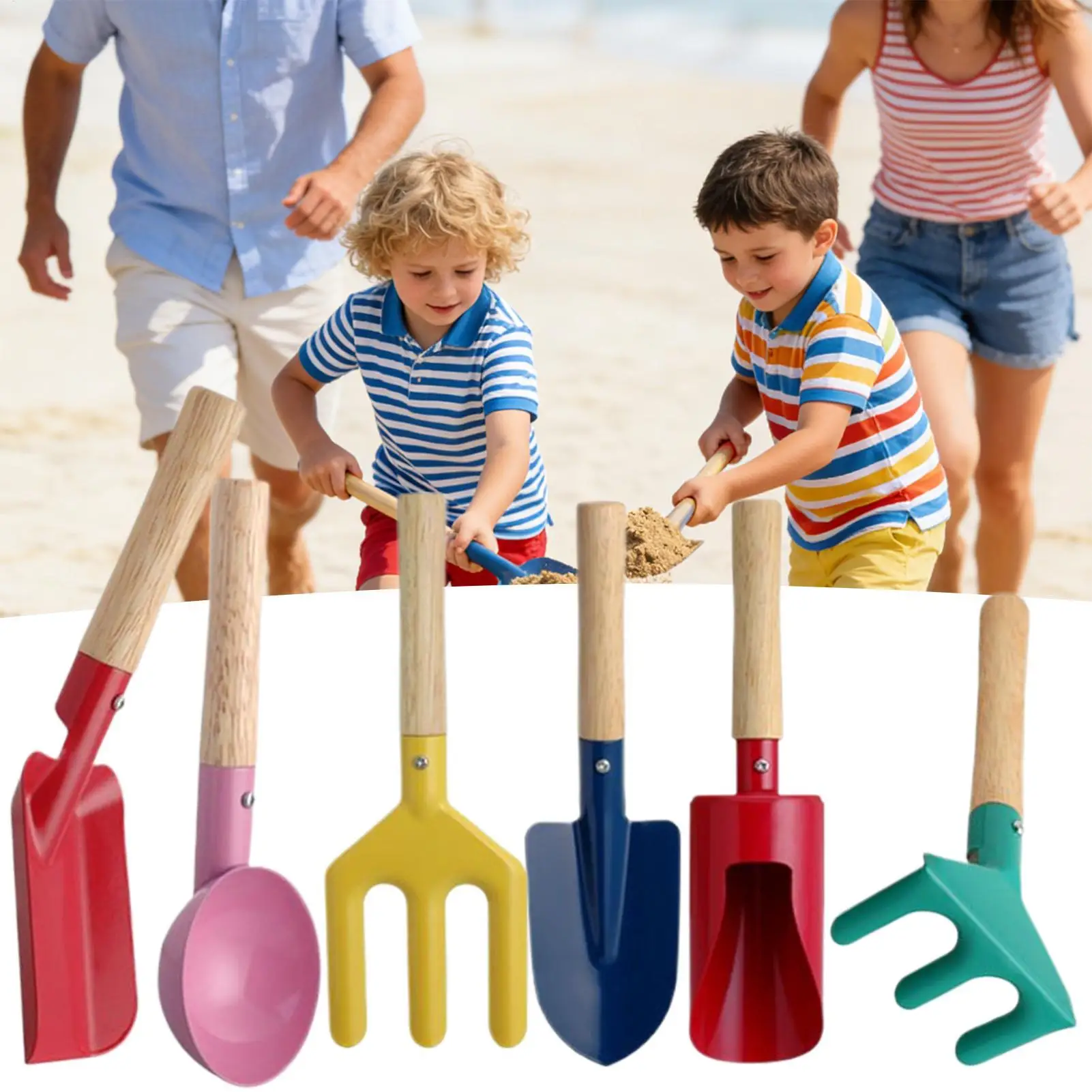 

Набор детских садовых инструментов, 6 предметов, для улицы и пляжа, развивающие игрушки для мальчиков и девочек, для копания, посадки семян, цветов, подарок