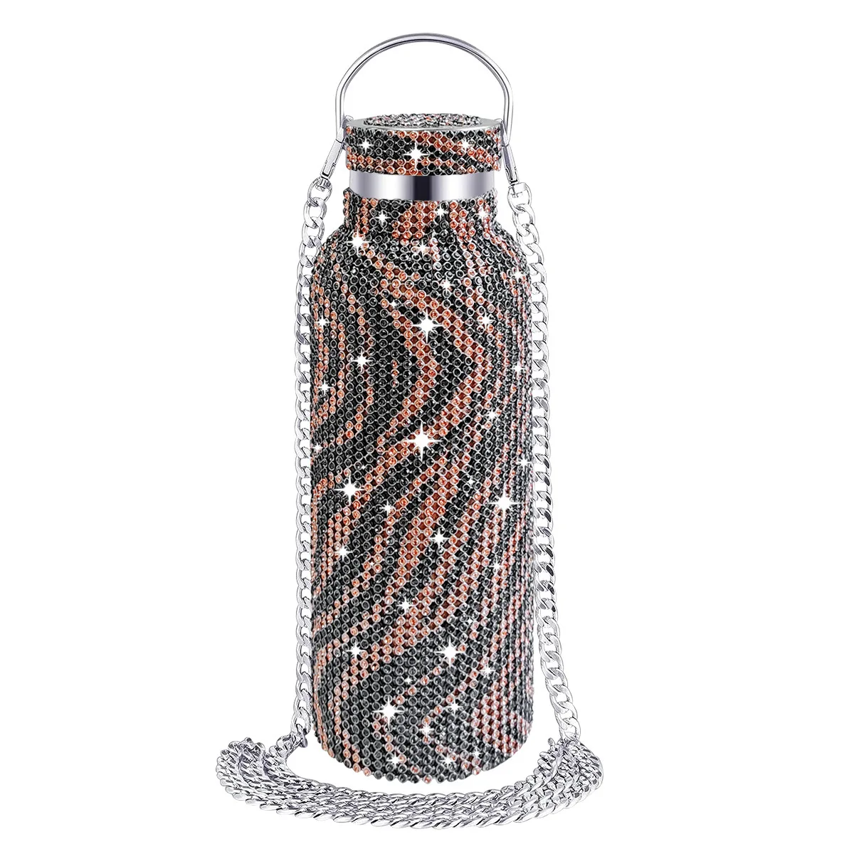 

Premium Thermos Bottle with Diamond Double Layer Stainless Steel Thermos Cup with Chain Diamond Water Cup Mugs Coffee Cups