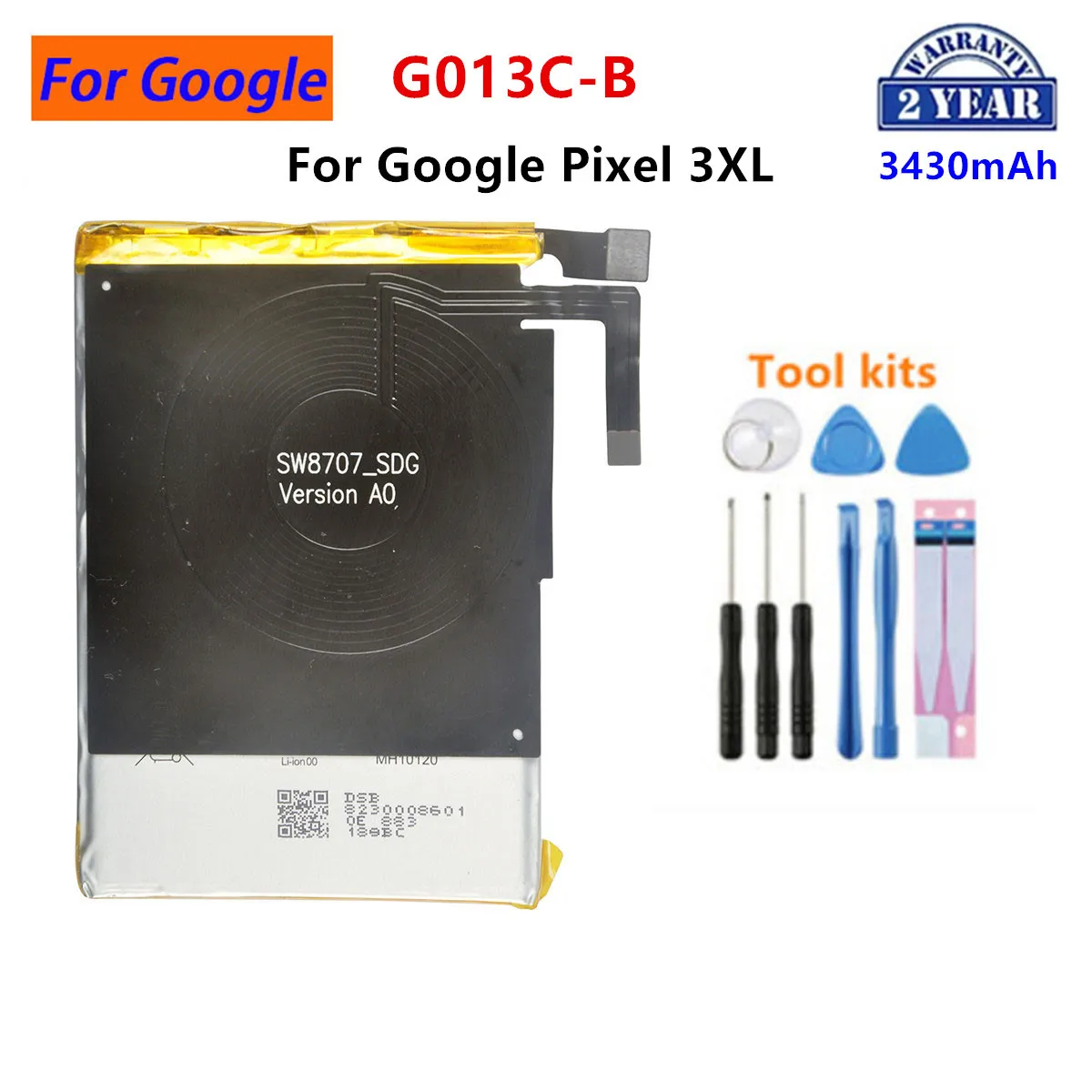 

100% Orginal G013C-B 3430mAh Replacement Battery For Google Pixel 3XL Pixel3 XL Genuine Latest Production Phone Batteries