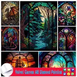 5D DIY AB Velvet Canva Diamond Painting Stained Glass Forest Flower Animal Dragon New Diamond Embroidery Cross Stitch Wall Decor