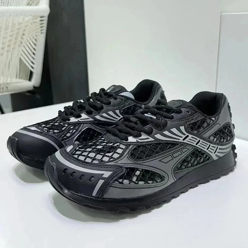 Mode Sneakers Mesh Kant Kant Ronde Neus Plat Casual Comfort Patchwork Holle Outs Running Papa Outdoor Sport Unisex Schoenen