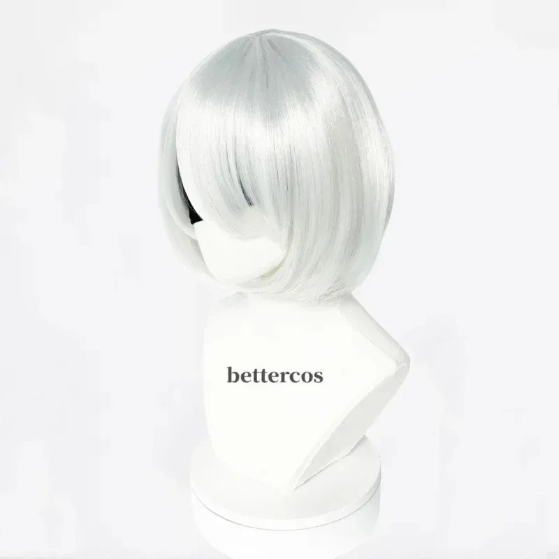 High Quality NieR:Automata YoRHa No. 2 Type B 2B YoRHa No.9 Type S 9S Cosplay Wig Short Silver White Hair Party Wigs  Wig Cap