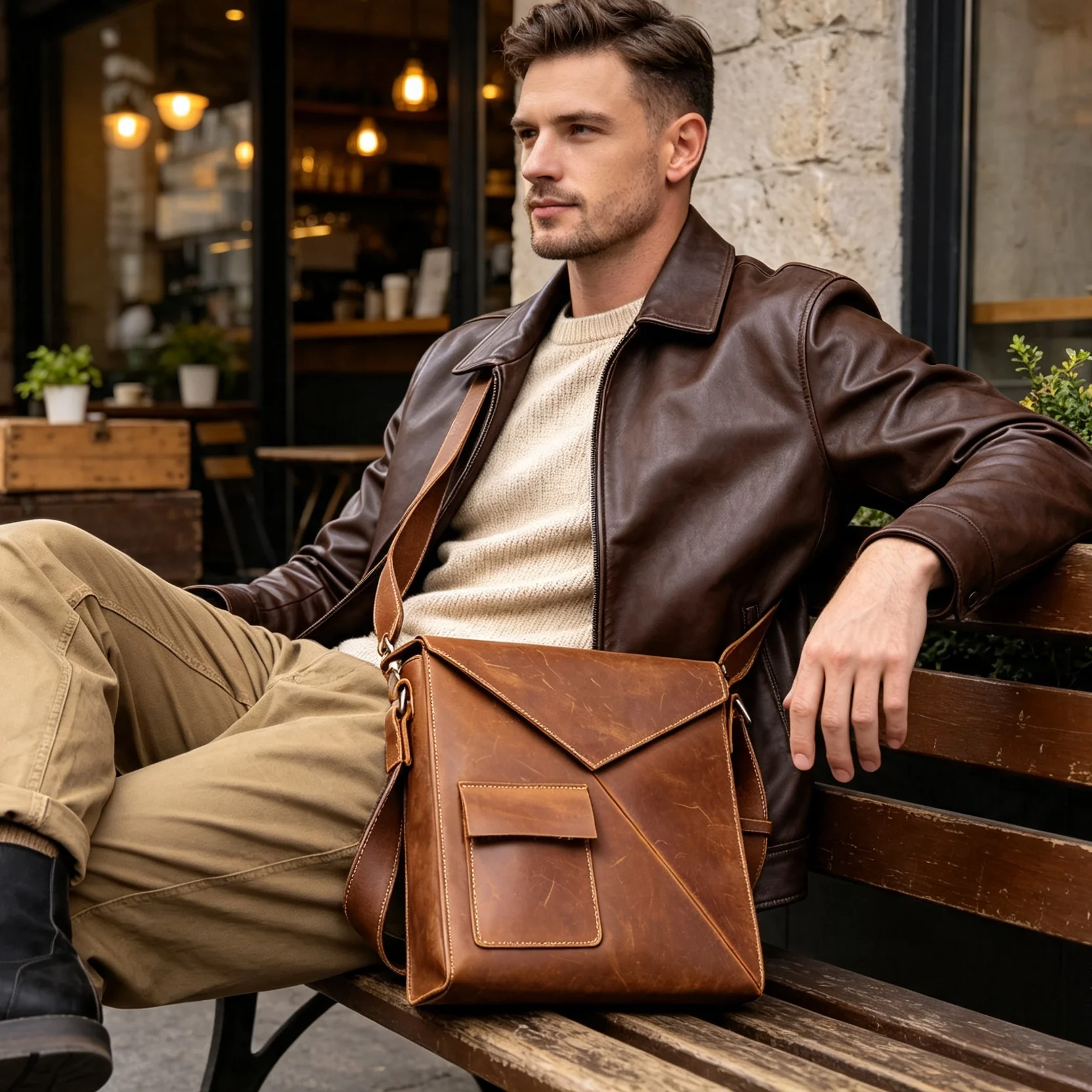 Vintage Casual Herren-Umhängetasche aus hochwertigem Leder, Vertikale Mode-Schultertasche für Männer – Detail 5