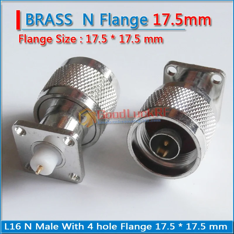 

1X Pcs Connector N Male With 4 hole Flange Panel Chassis Mount deck PTFE Solder 25mm 17.5 X 17.5 mm copper RF Coax Adapters