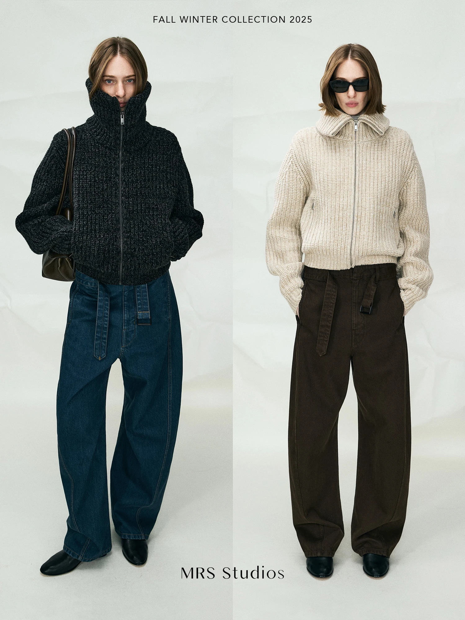 

Женский вязаный кардиган из плотной шерсти крупной вязки с высоким воротником на молнии от Mrs Studios