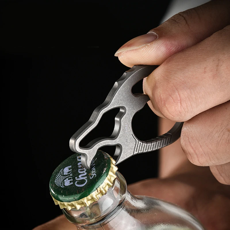 Outdoor Portable EDC Multi-function Bottle Opener Titanium Alloy Keychain Emergency Tool