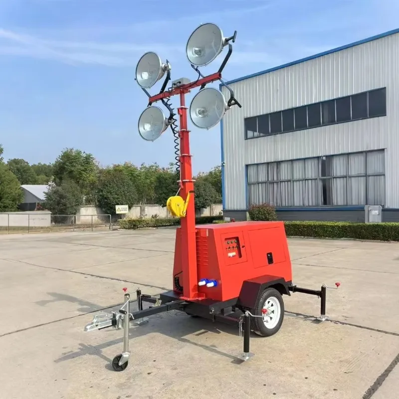 Silenced Diesel Generator Mobile Light Tower With High Capacity Fuel Tank For Extended Continuous Outdoor Lighting