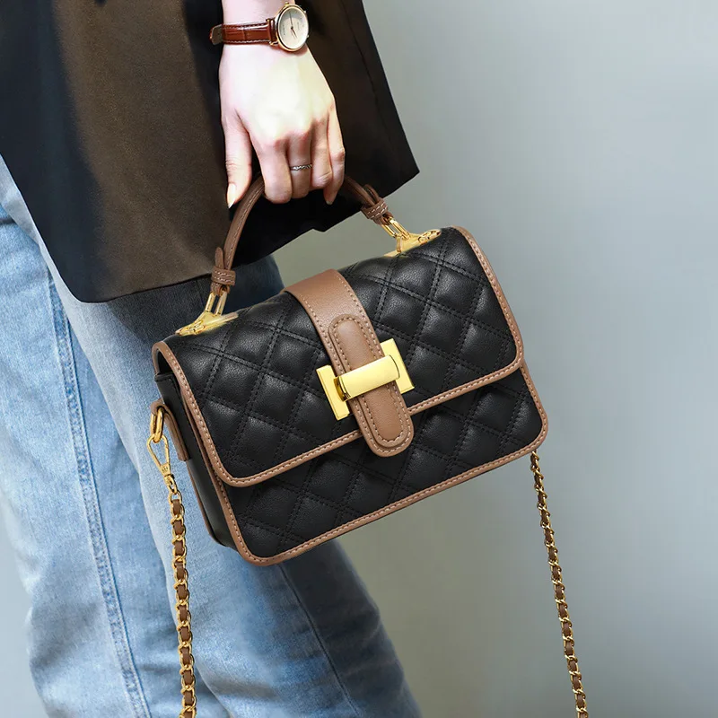 Women's Versatile Chain Oblique Span Bag Light Luxury Rhombus Small Square Bag Commuter Handbag