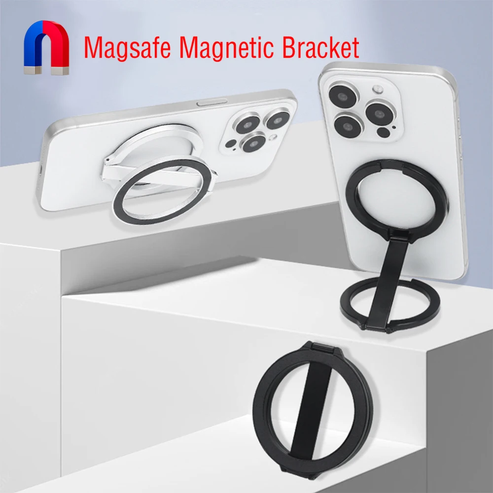 For Magsafe Magnetic Fold Plating 1Pcs Strong Suction Rotating 360 Wall Stickers Everywhere Folding Ring Phone Holder Alloy Port