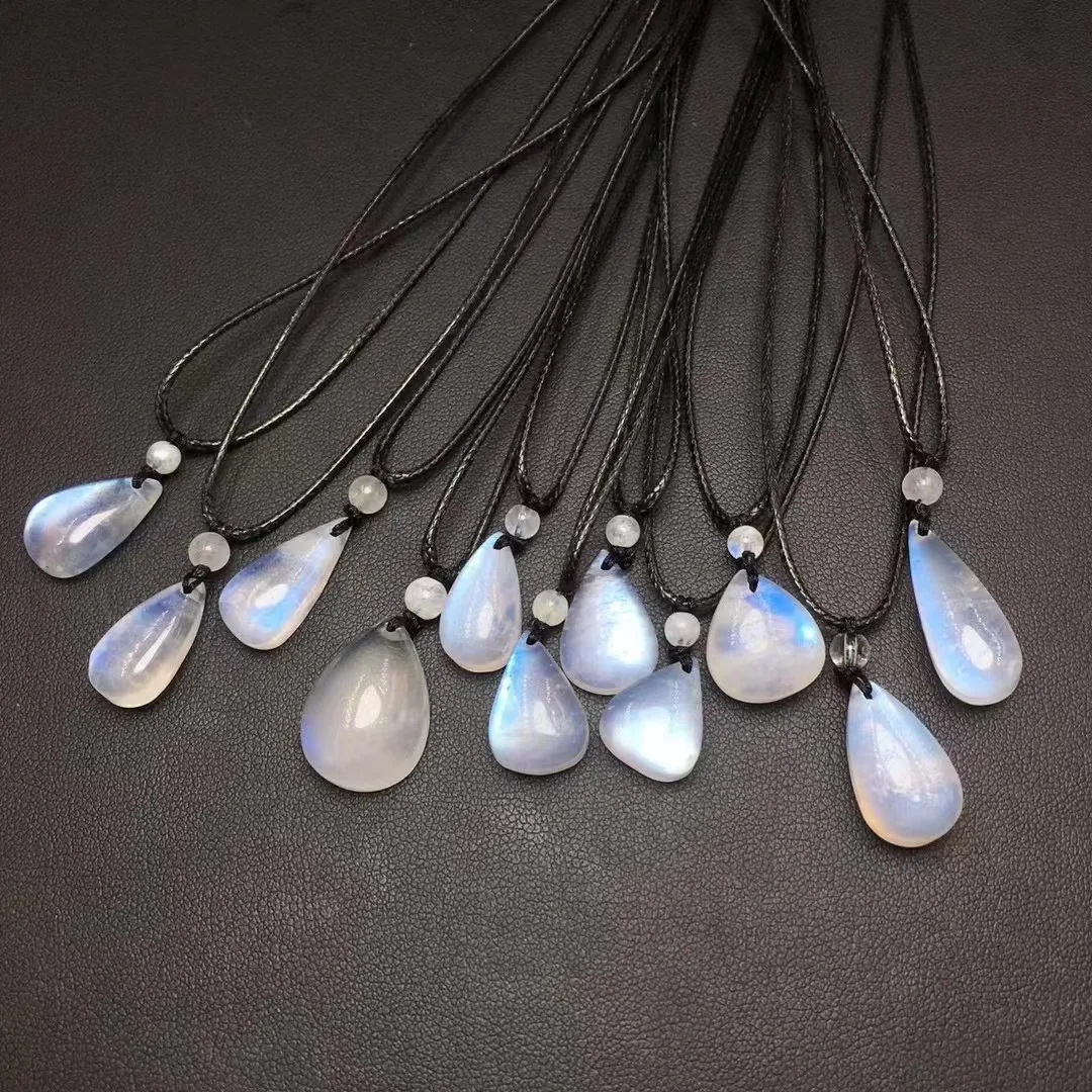 Unti One Piece Cost Effective Natural Blue Moonstone Crystal Healing Random Shape Pendant With Leather Rope