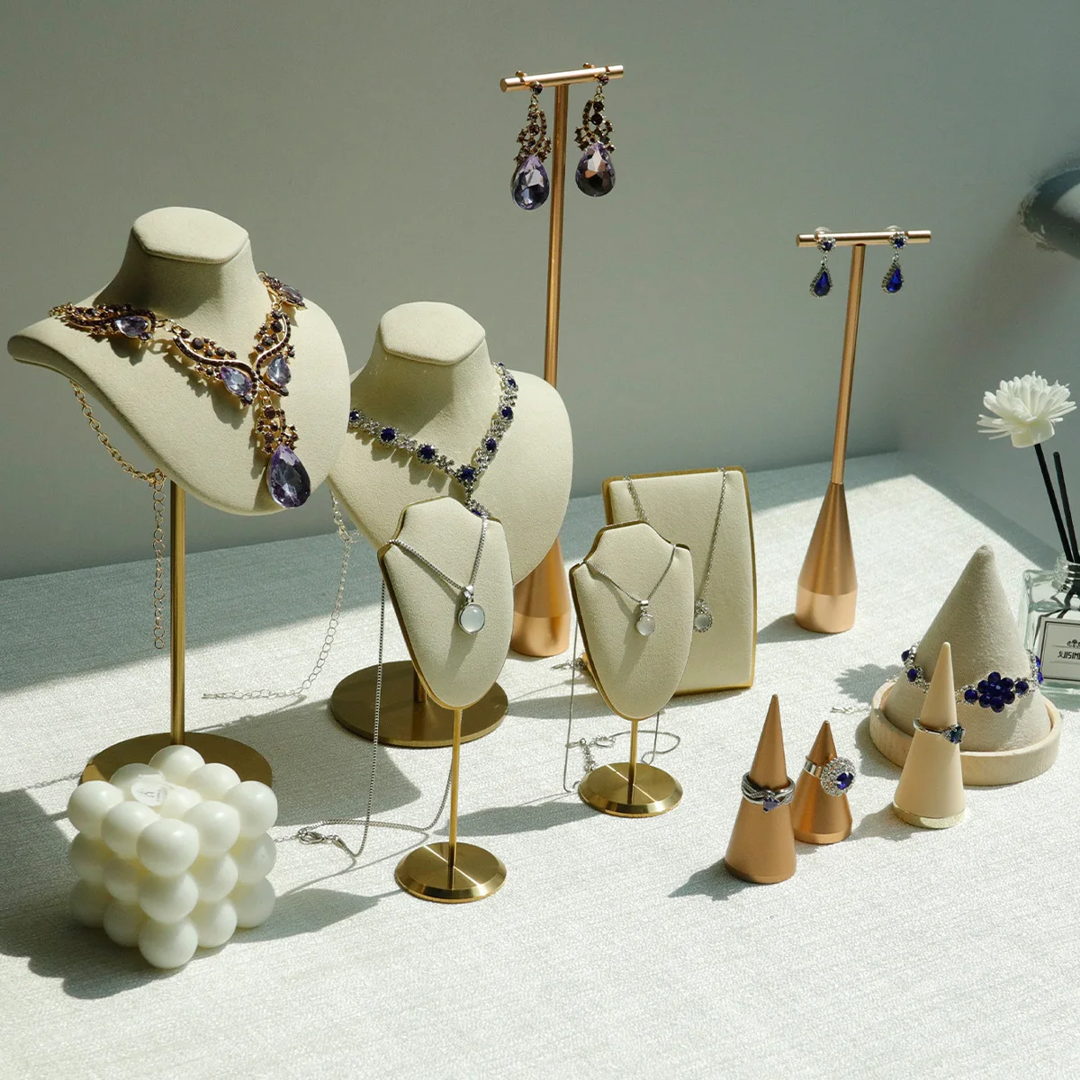 Beige Jewelry Display Props with Metal Base