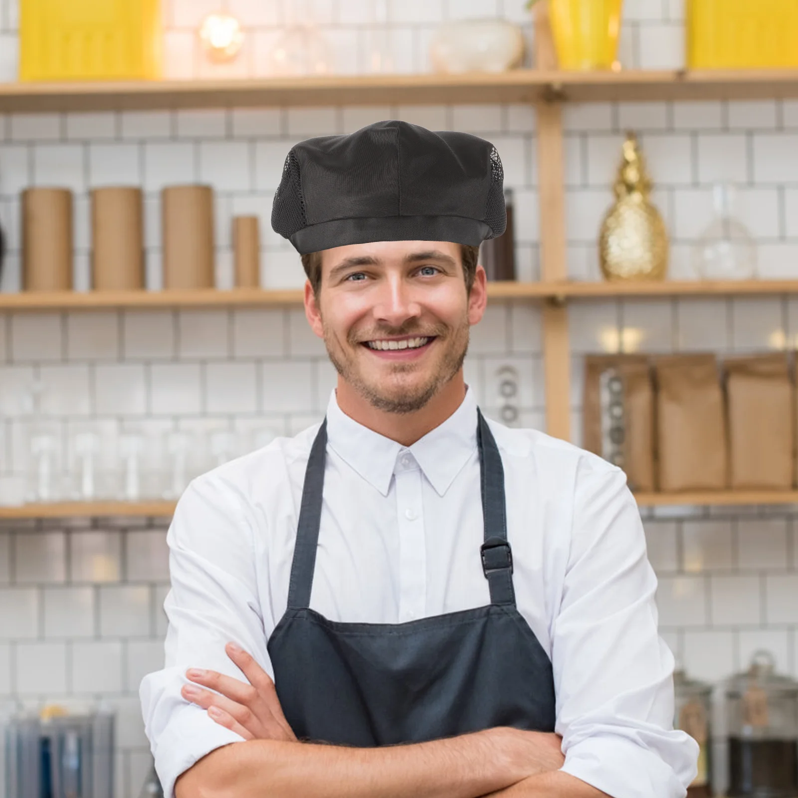 2 stuks ober baret vrouwen kok hoed haarnetjes voor elasticiteit haarnetjes werk chef-kok polyester katoen man hoeden