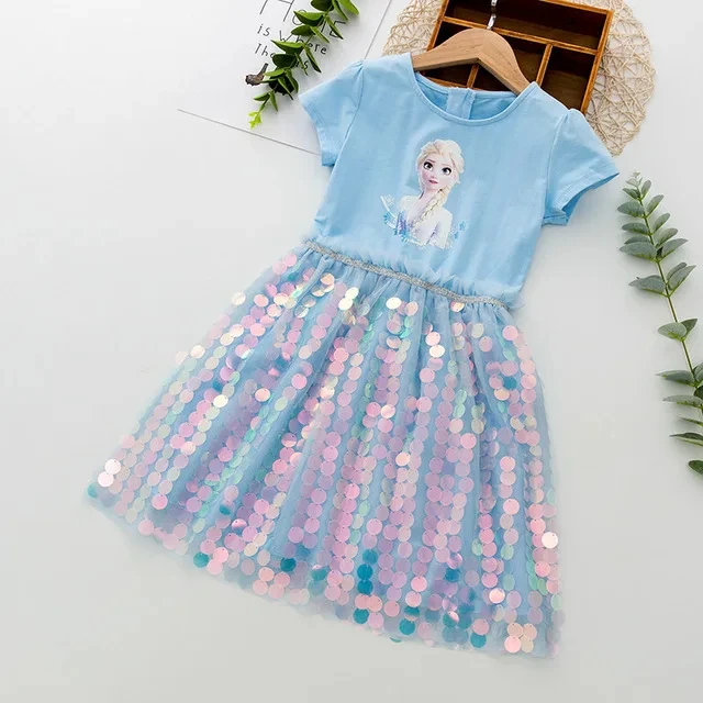 2024 Summer Girls Dress Clothes Baby Kids Frozen Elsa Anna Princess Party Costume manica corta abiti con paillettes abbigliamento