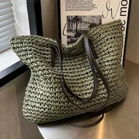Bolso de mujer de diseño de lujo de verano 2025, superventas, bolso de hombro tejido de hierba a la moda para mujer, bolso de hombro de gran capacidad para ocio