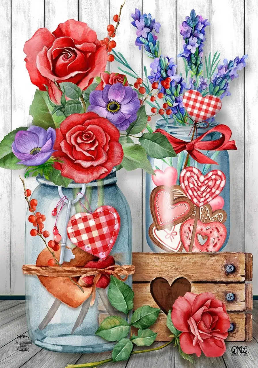 Love Filled Mason Jars Valentine's Day Garden Flag 12.5