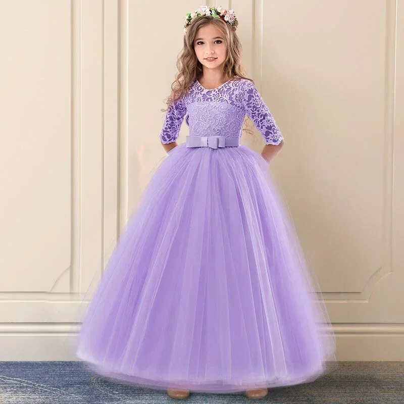 Teen Girls White Lace Princess Bridesmaid Dresses Kids Dress for Party Children Pageant Wedding Gown Evening Christmas Costume