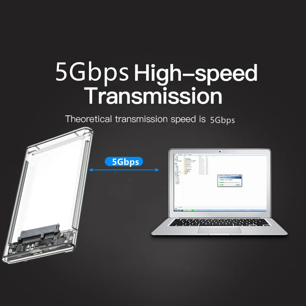 2.5" Hard Drive Enclosure, Ultra-Fast 5Gbps，ABS Material, Tool-Free External Storage Case for 7mm/9.5mm SATA HDD & SSD view 4
