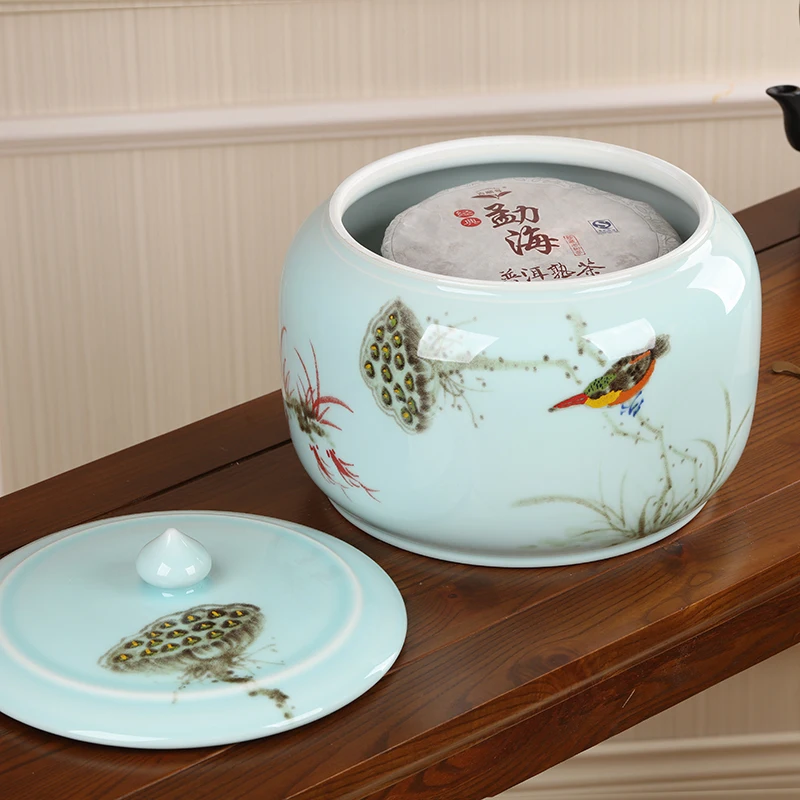 Handmade Extra Large Tea Jar Ceramic Sealed Packaging Box Seven Seed Cake Storage