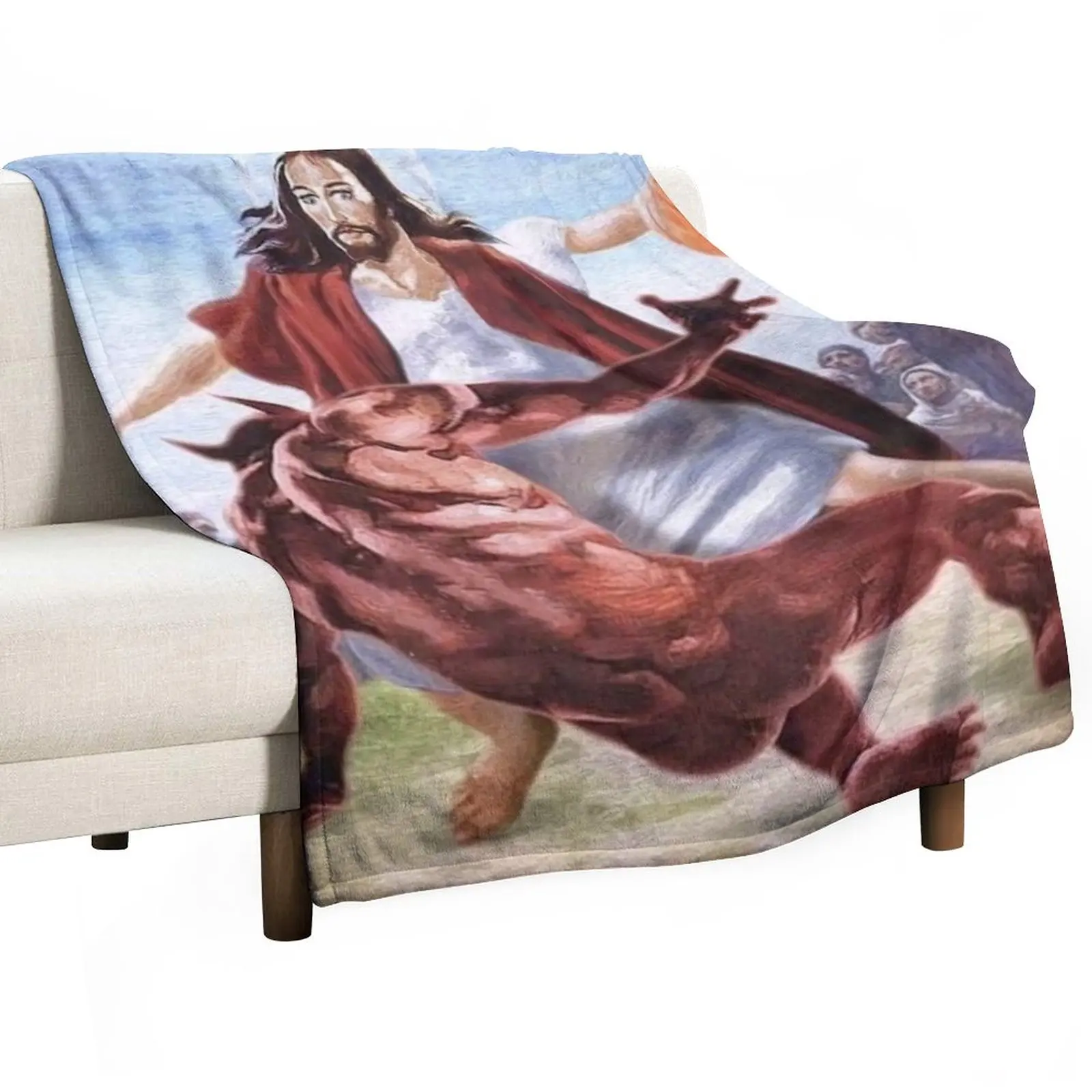 

Jesus vs Satan in Basketball Throw Blanket Furry Blanket Retro Blankets Comforter Blanket