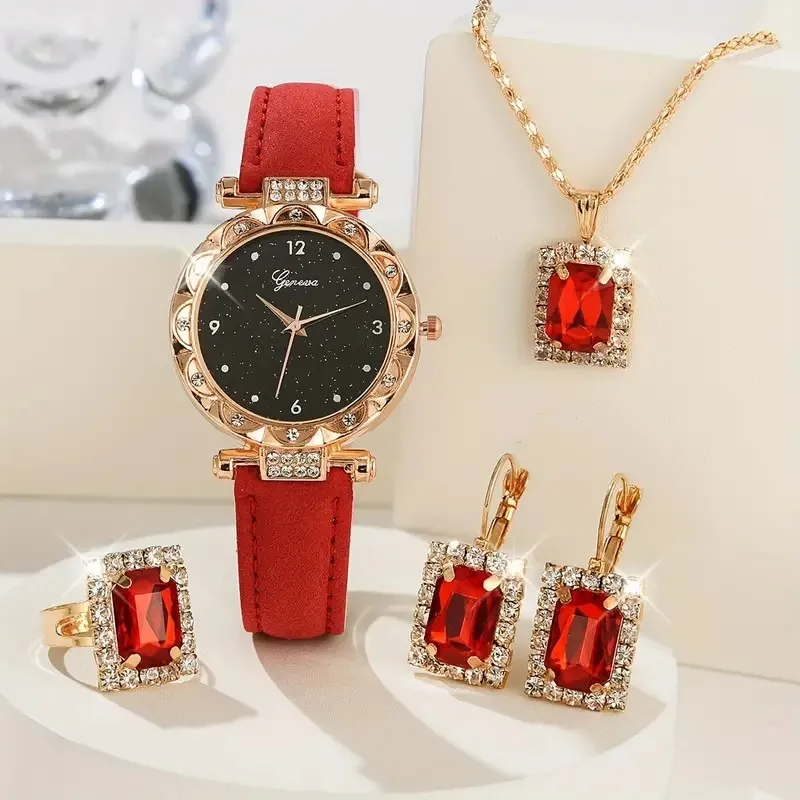 Womens Watches 5Pcs Set Luxury Rhinestone Women Fashion Elegant Wristwatch Quartz Watch For Girl WristWatch Bracelet Gift gallery 2