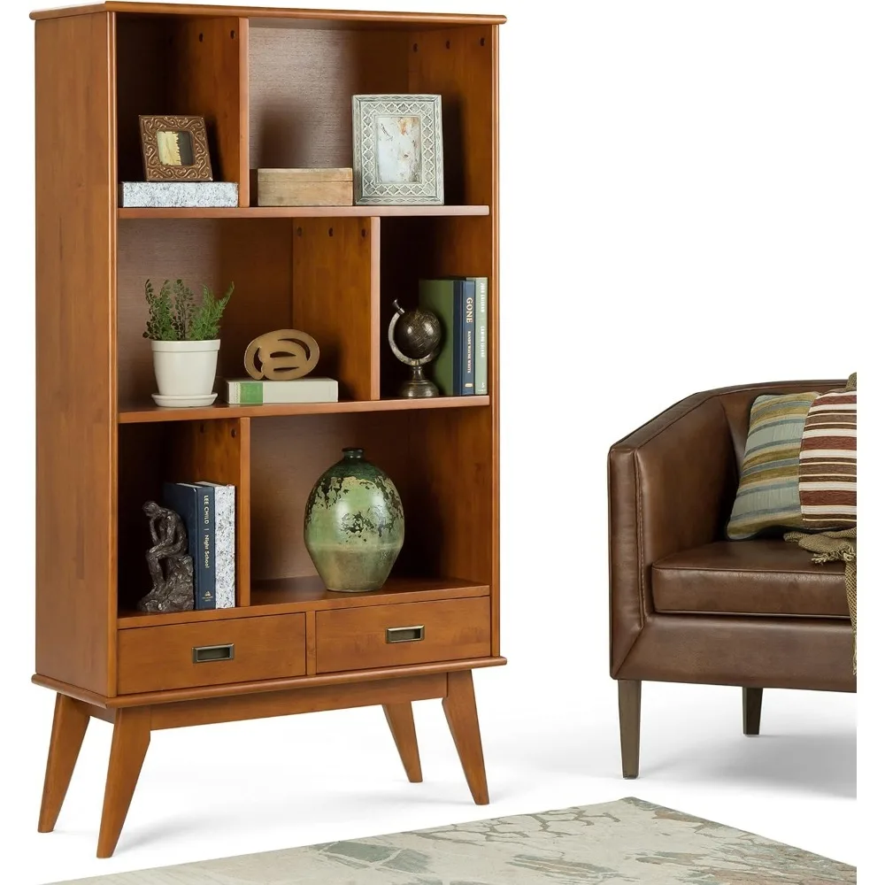 Draper SOLID HARDWOOD Mid Century Modern Wide Bookcase and Storage Unit in, For the Living Room, Study Room and Office