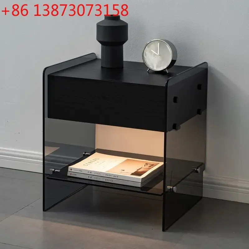 

Минималистичная прикроватная тумбочка из закаленного стекла в скандинавском стиле, легкая роскошь для гостиной, современный простой прикроватный шкафчик