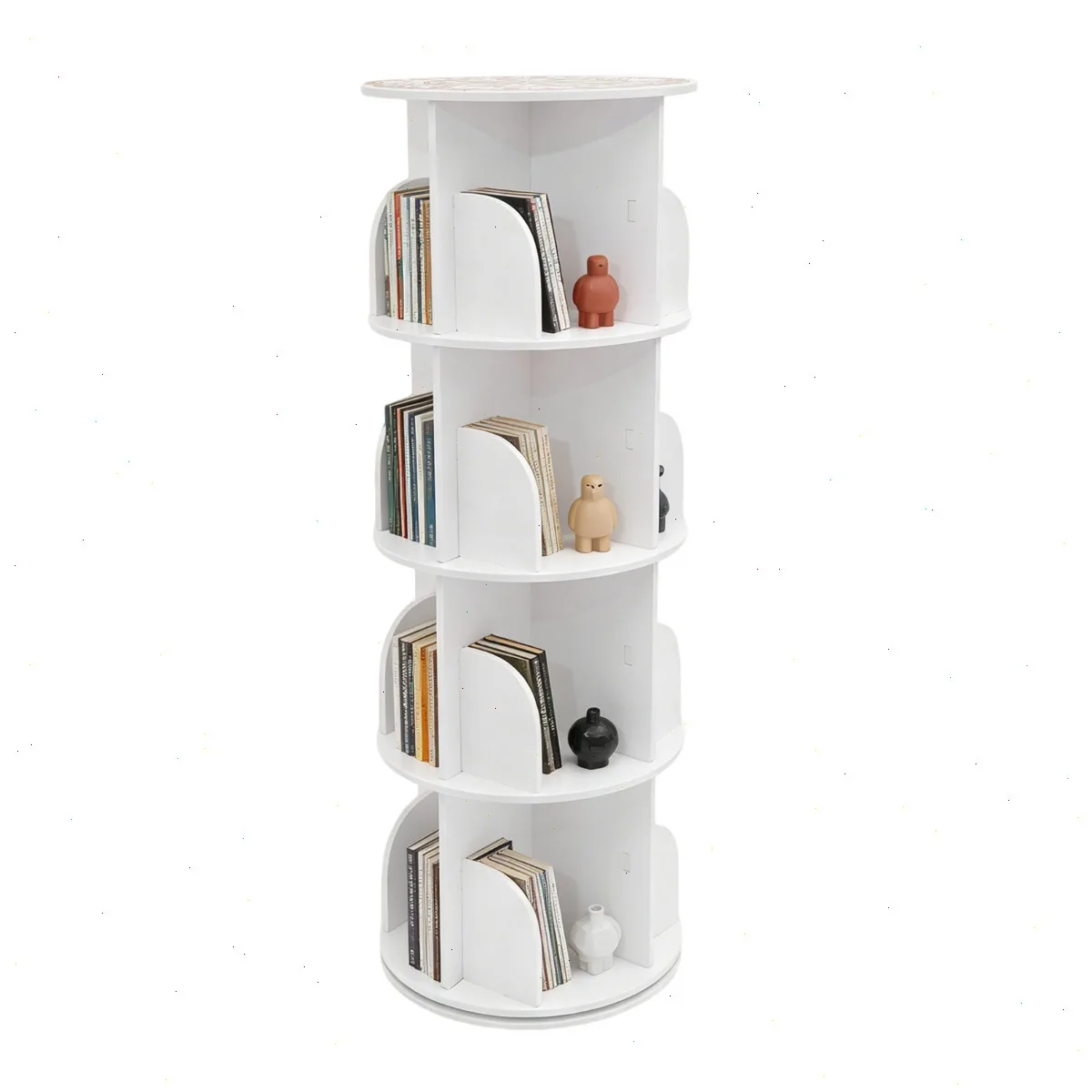 

4-ярусный вращающийся книжный шкаф с 16 отделениями, грузоподъемность 100 кг, материалы из ПВХ и древесных плит, для гостиной, спальни, офиса