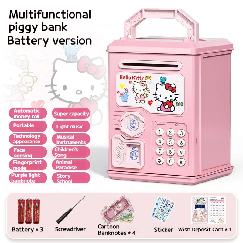 Sanrio Cute Piggy Bank Melody Kt Pink Children's Electronic Cash Box Password Safe Fingerprint Automatic Banking Gift Money Box