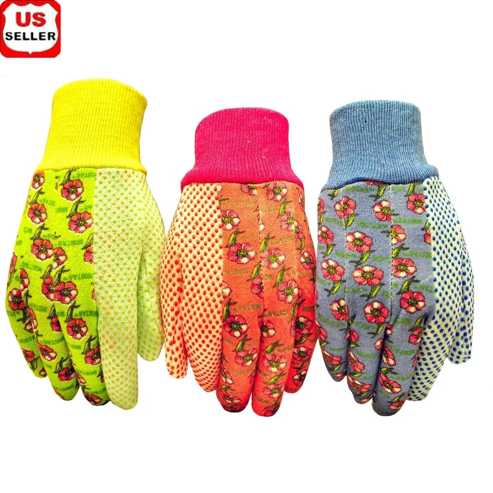 Gants de jardin en Jersey souple pour femmes, 3 paires de gants de travail en Micro mousse avec points en PVC, tricot respirant, aménagement paysager du poignet automobile