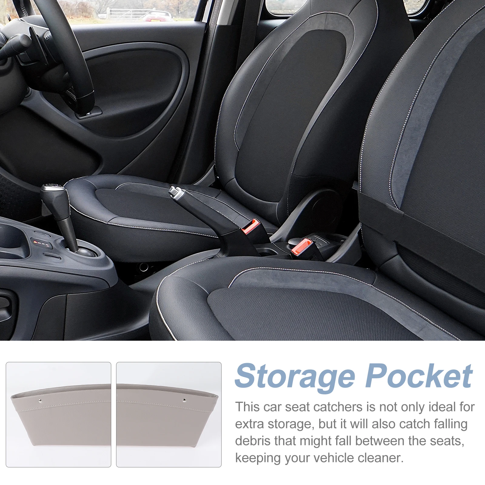 

Car Seat Filler Organizer Storage Pocket Thick Synthetic Impact Resistant for Auto Vehicle Grey Convenient for Most