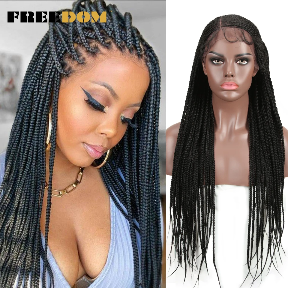 

FREEDOM Synthetic Lace Front Braided Wig For Black Women 13X7 Lace Wig Ombre Brown Ponytail Crochet Braids Hair Cosplay Wig