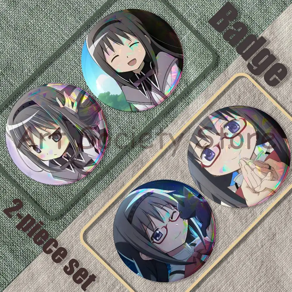 P-Puella Magi Akemi H-Homura Brooches for Backpack Accessories 25,32,44,58,75mm Round Enamel Pin 2-piece set Cartoon Anime Badge