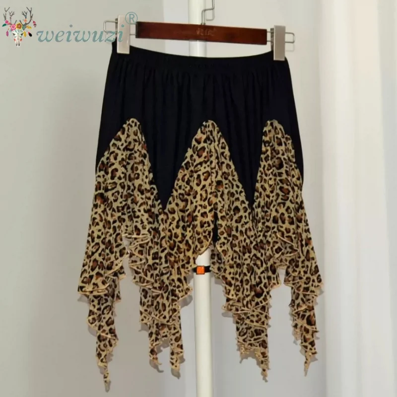 Womens Latin Dance Half-body Skirt Female Practice Dress Leopard Print Elastic Yarn Skirt Modern Sorority Square Dancing Clothes
