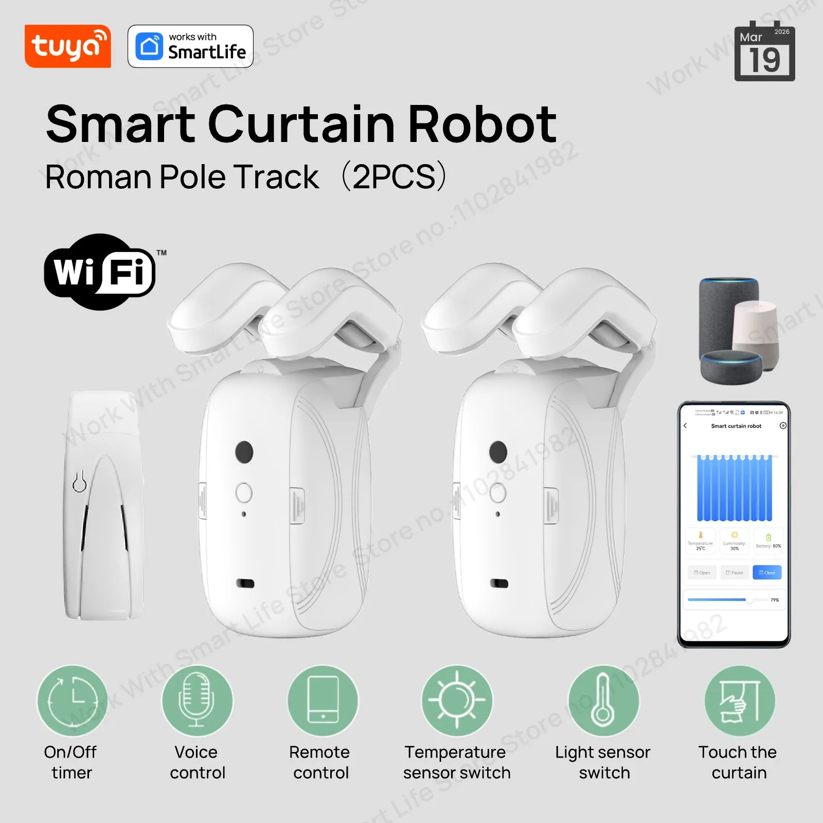 

1/2 шт. Tuya Smart Wi-Fi Робот-занавес (с шлюзом), римский стержень, пульт дистанционного управления через приложение, голосовое управление, одинарное/двойное отверстие
