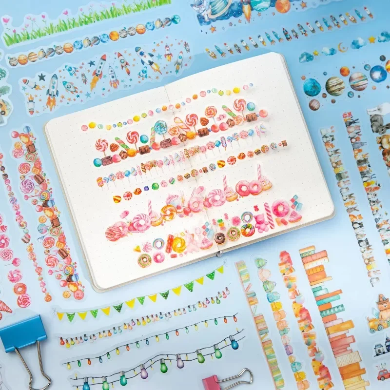 15pcs Handbook Material Decoration Package Cute  Animal Paradise Wonder Book Collage Long Strip Landscaping Sticker 186*60mm