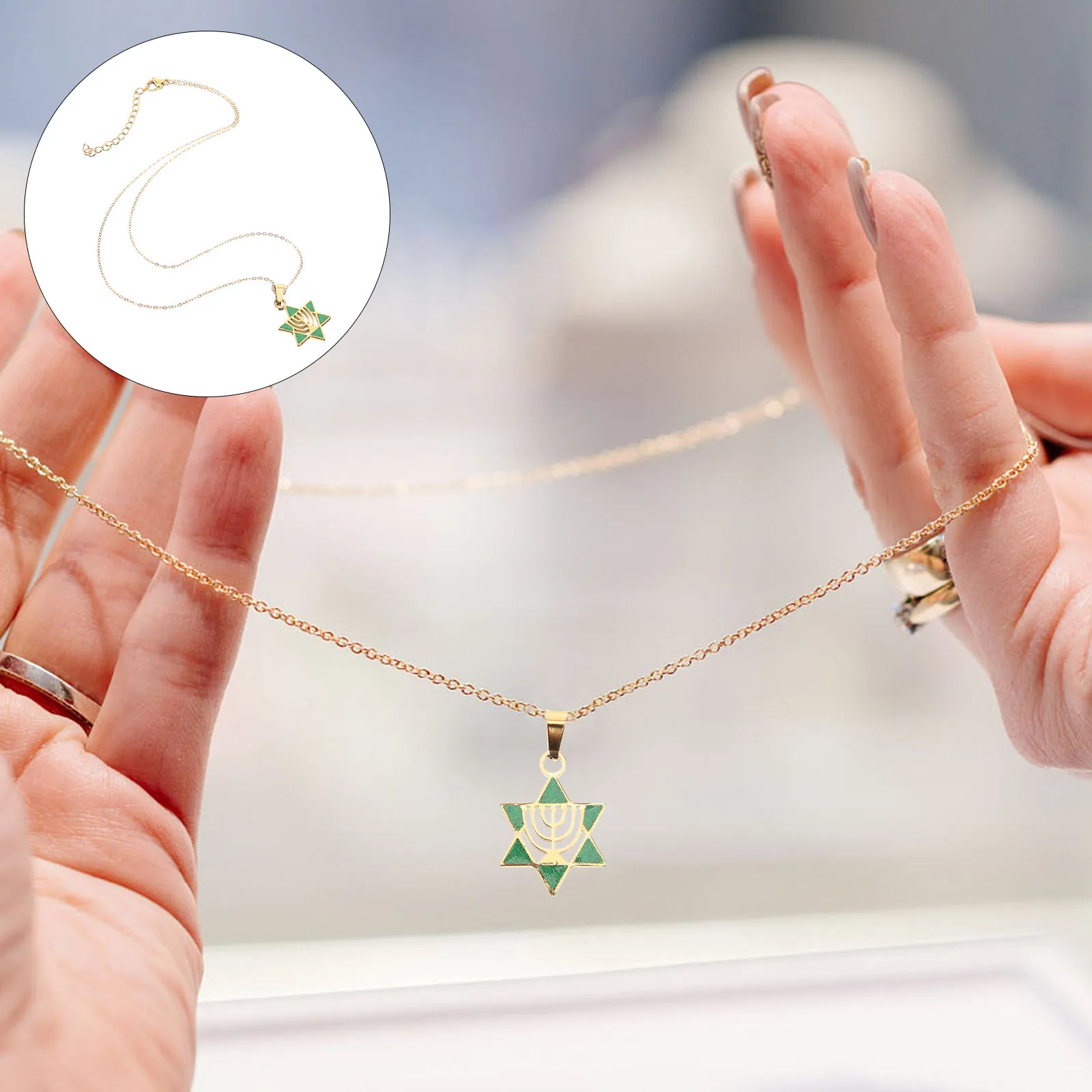 

Stainless Steel Hexagonal Pendant For Women Dainty Fashion Chain Necklace Resistant To Scratches Israeli Culture Symbol Gift