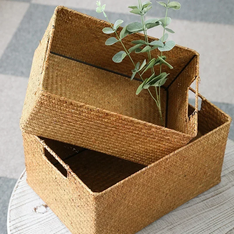 Straw Wicker Home Table Fruit Bread Towels Small Kitchen Storage Container Natural Large Woven Seagrass Basket Rattan Basket