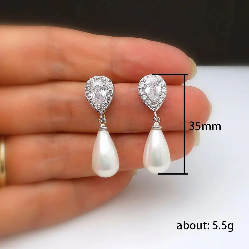 Huitan Wassertropfen Simulierte Perle Baumeln Ohrringe für Frauen Luxus Mode Dame Ohr Zubehör Hochzeit Verlobung Party Schmuck – Detail 4