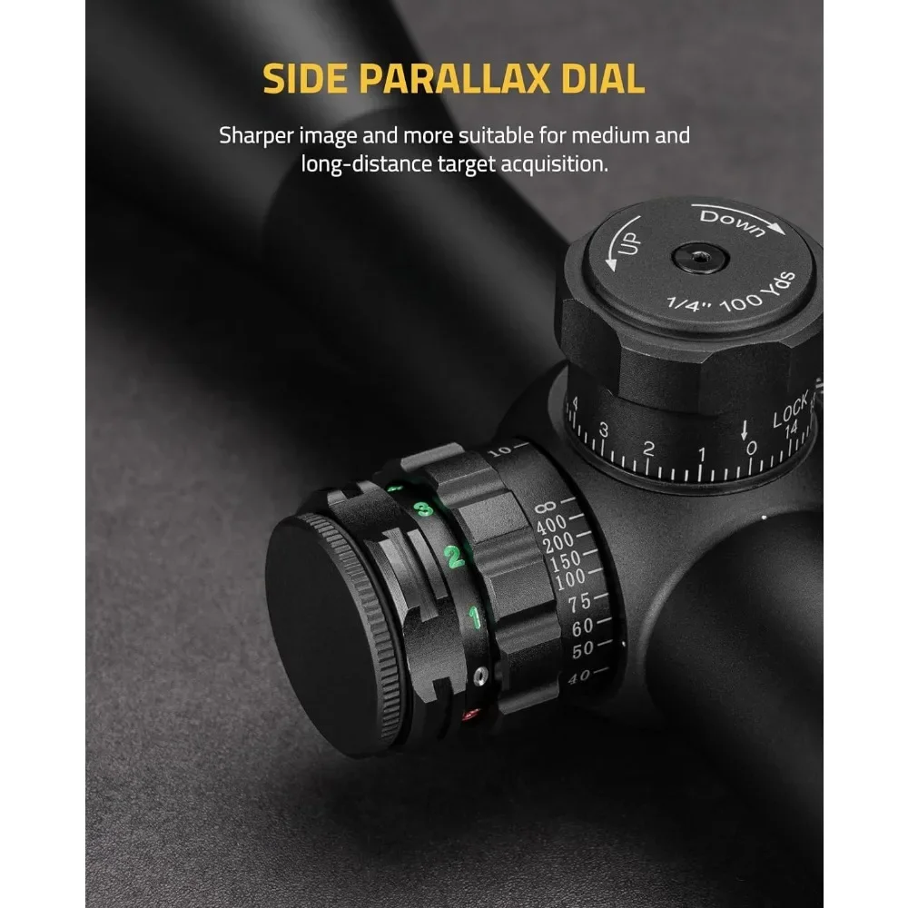 Side Focus Parallax Rifle Scope for Hunting, Illuminated Mil-Dot Reticle, 30mm Tube Long Range Scope, Second Focal Riflescope