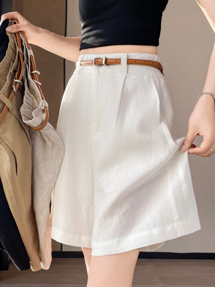 White Ice Silk Wide Leg Short Pants Women Summer Thin High Waist Slim A-Line Suit Pants Loose Five-Quarter Mid-Pants
