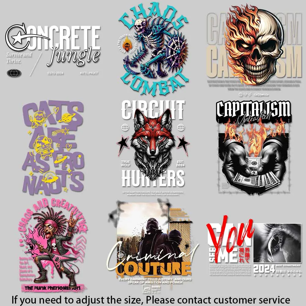 Cosmic Cat Theme Skeleton Combat Art Punk Style Design Heat Transfers for Clothing Quick - drying Heat Transfer DIY Craft