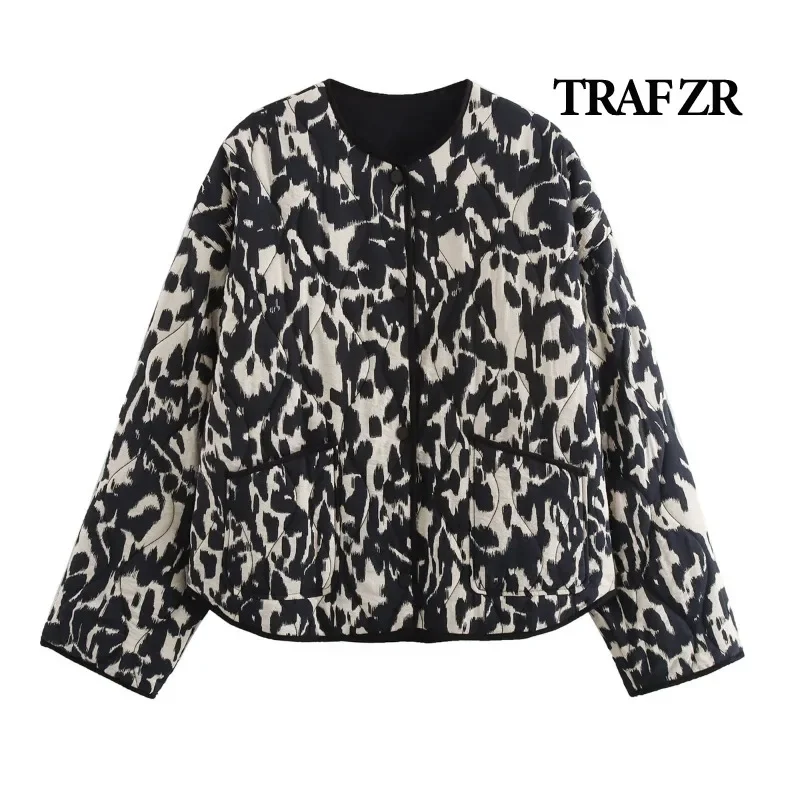 

TRAF ZR Snow Parka Warm Woman Winter Coats Leopard Print Padded Coat New in Outerwears Winter Coat Female American Retro Coats